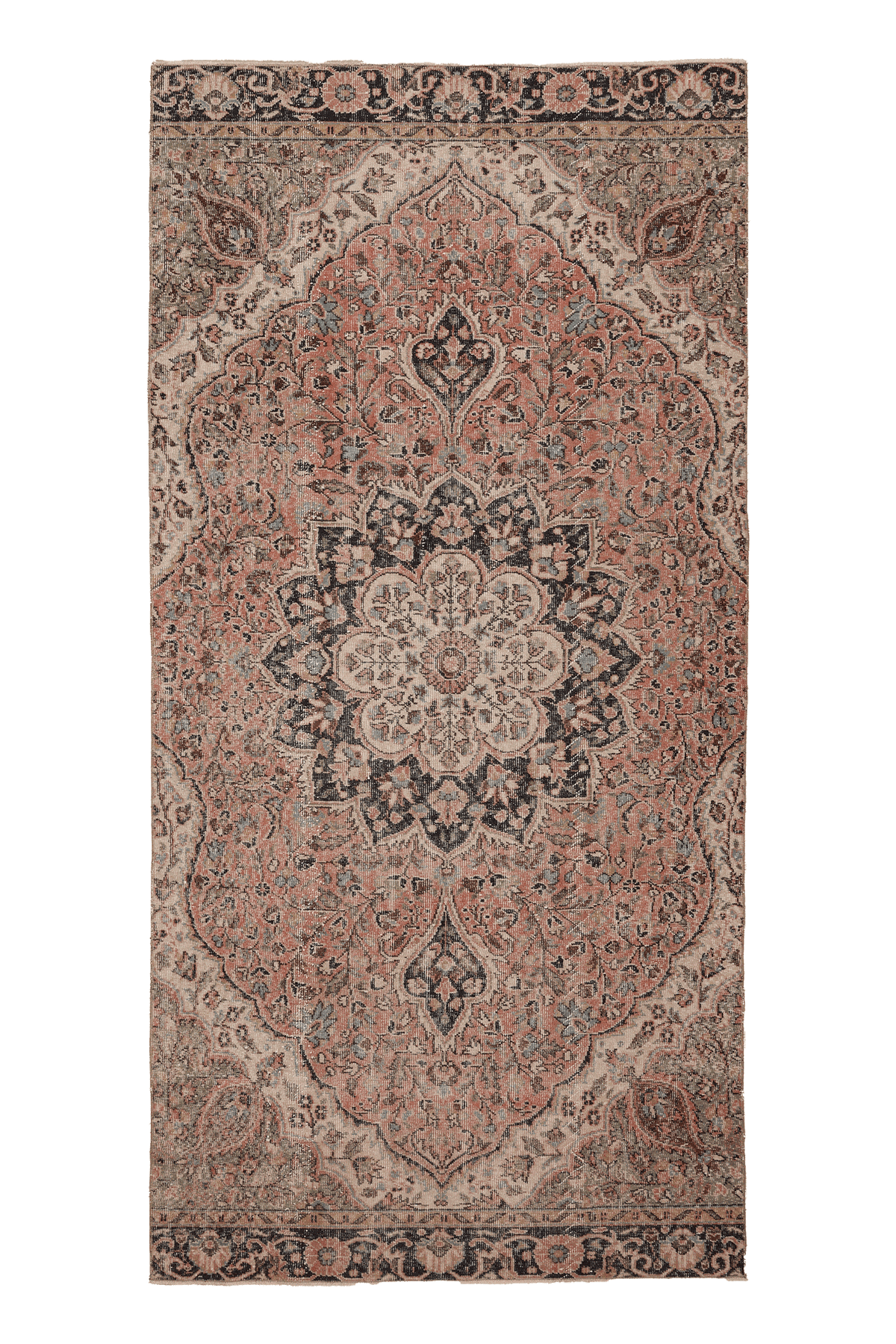 Vintage Isparta Turkish Area Rug 5x11 ft — Beige & Red Floral