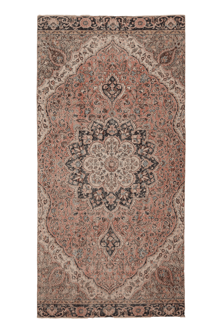 Vintage Isparta Turkish Area Rug 5x11 ft — Beige & Red Floral
