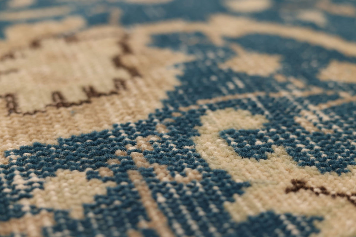 Vintage Isparta Turkish Runner Rug 3x6 ft — Blue & Beige Floral
