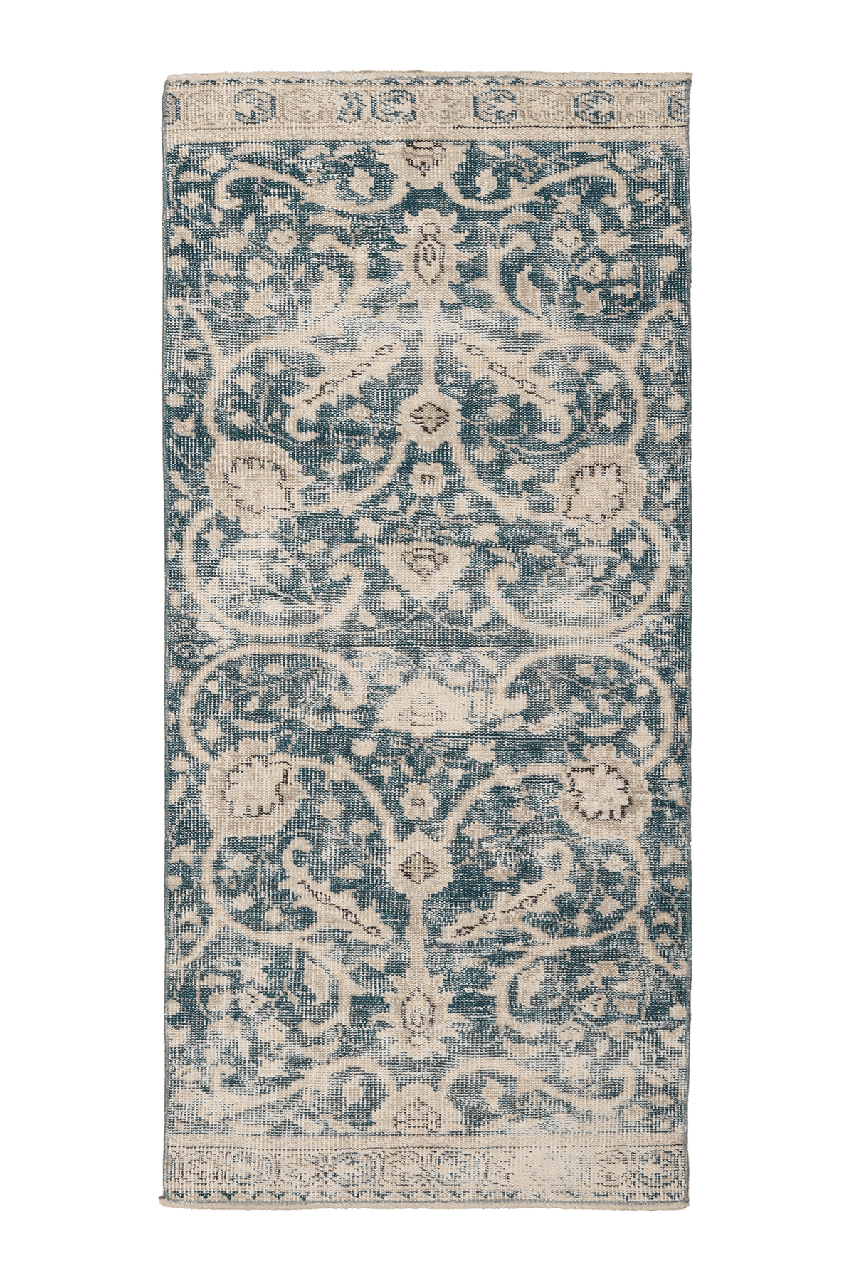 Vintage Isparta Turkish Runner Rug 3x6 ft — Blue & Beige Floral