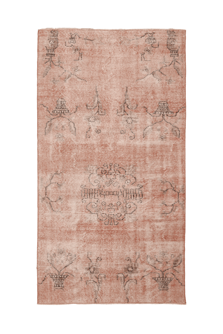 Vintage Isparta Turkish Runner Rug 4x7 ft — Red & Beige Floral