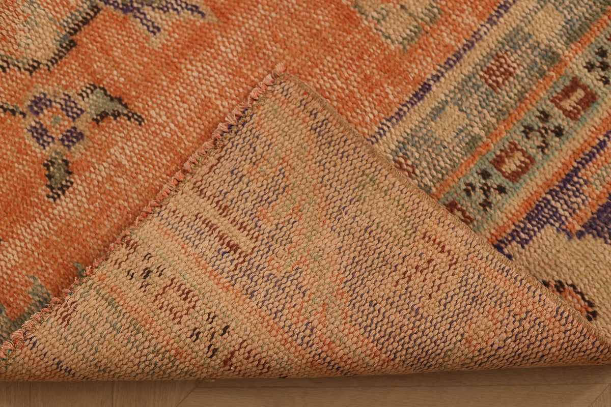 Vintage Manisa Turkish Runner Rug 2x6 ft — Orange & Blue Floral