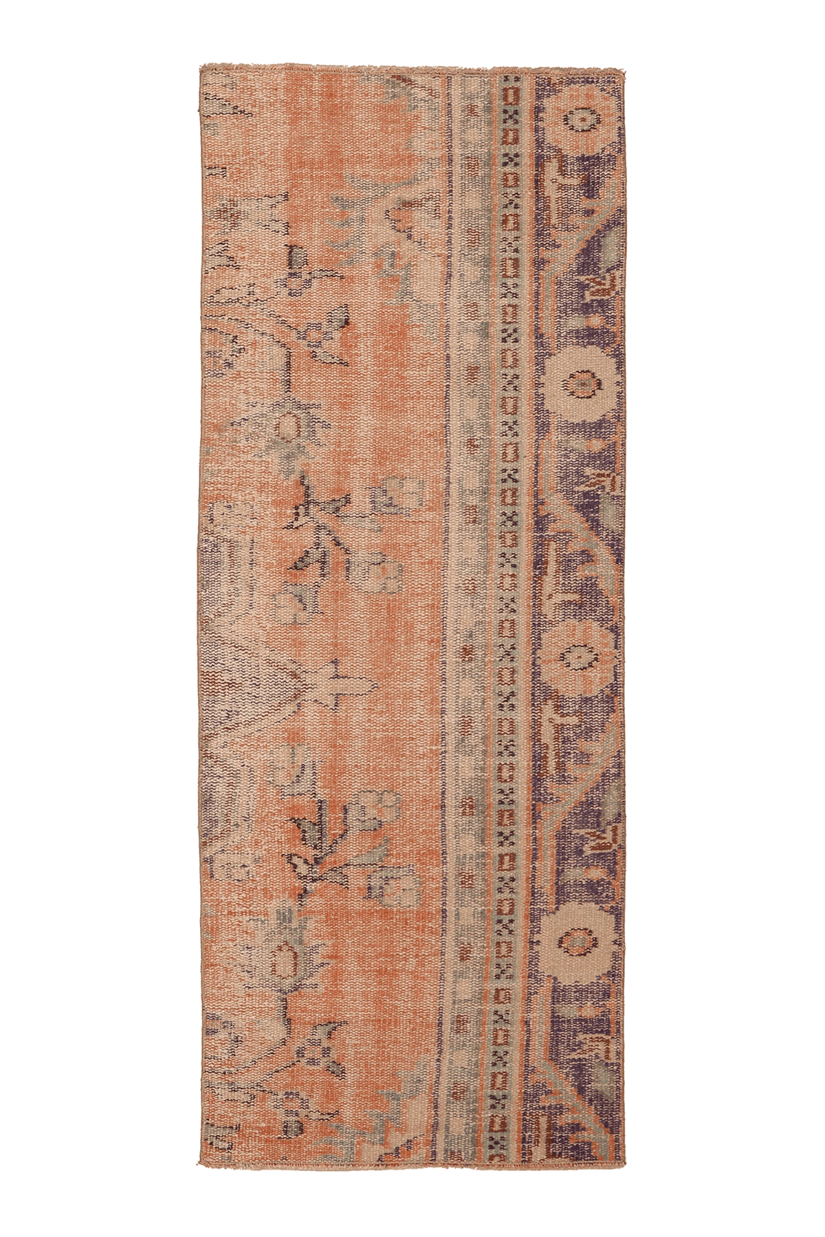 Vintage Manisa Turkish Runner Rug 2x6 ft — Orange & Blue Floral