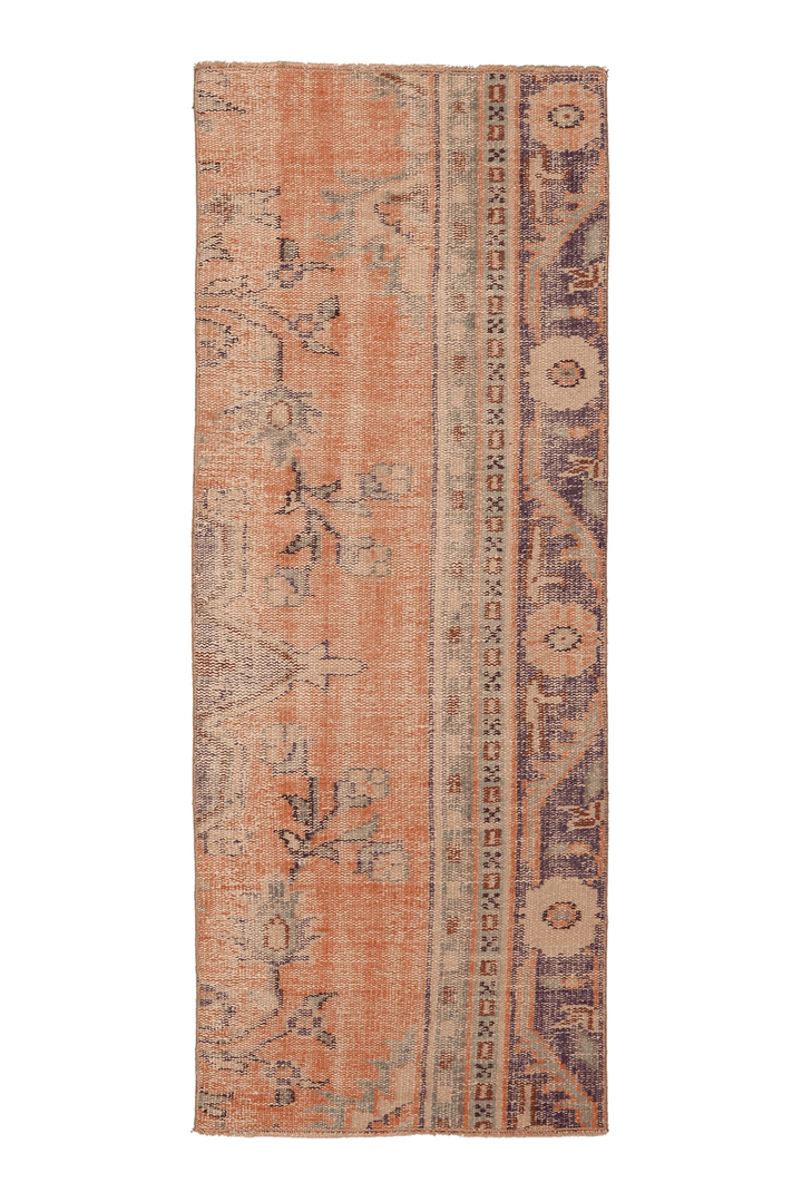 Vintage Manisa Turkish Runner Rug 2x6 ft — Orange & Blue Floral