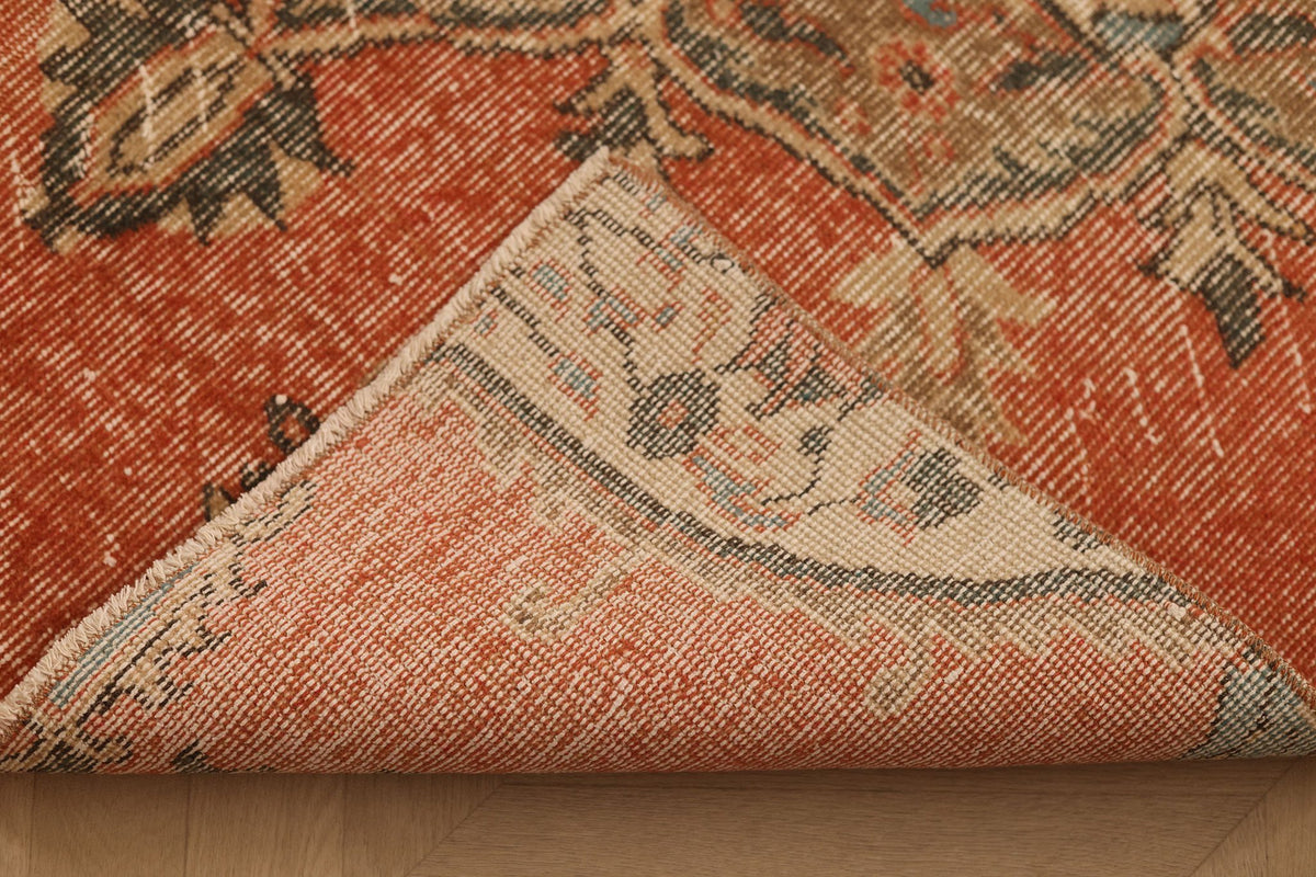 Vintage Isparta Turkish Area Rug 4x6 ft — Red & Brown Floral