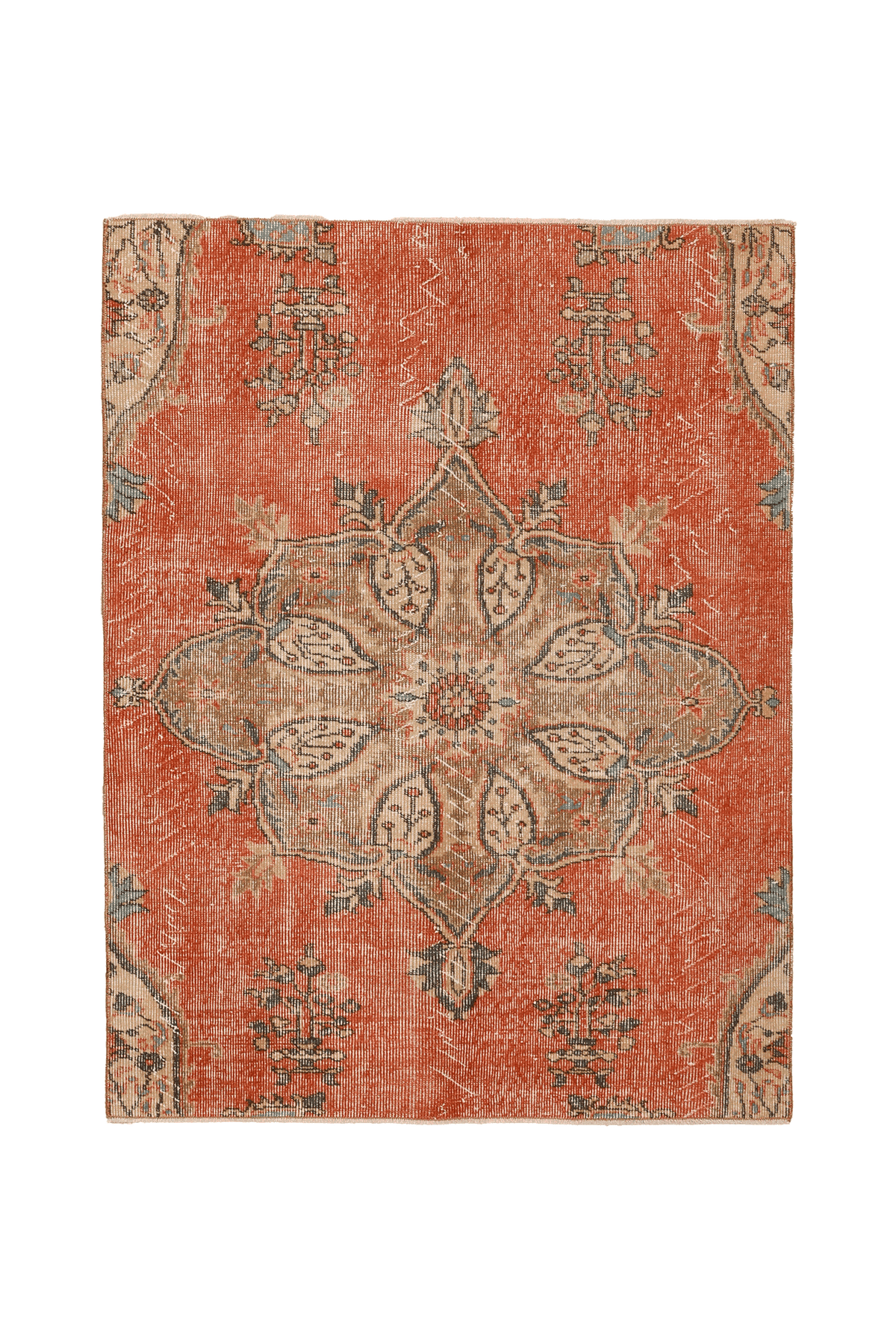 Vintage Isparta Turkish Area Rug 4x6 ft — Red & Brown Floral