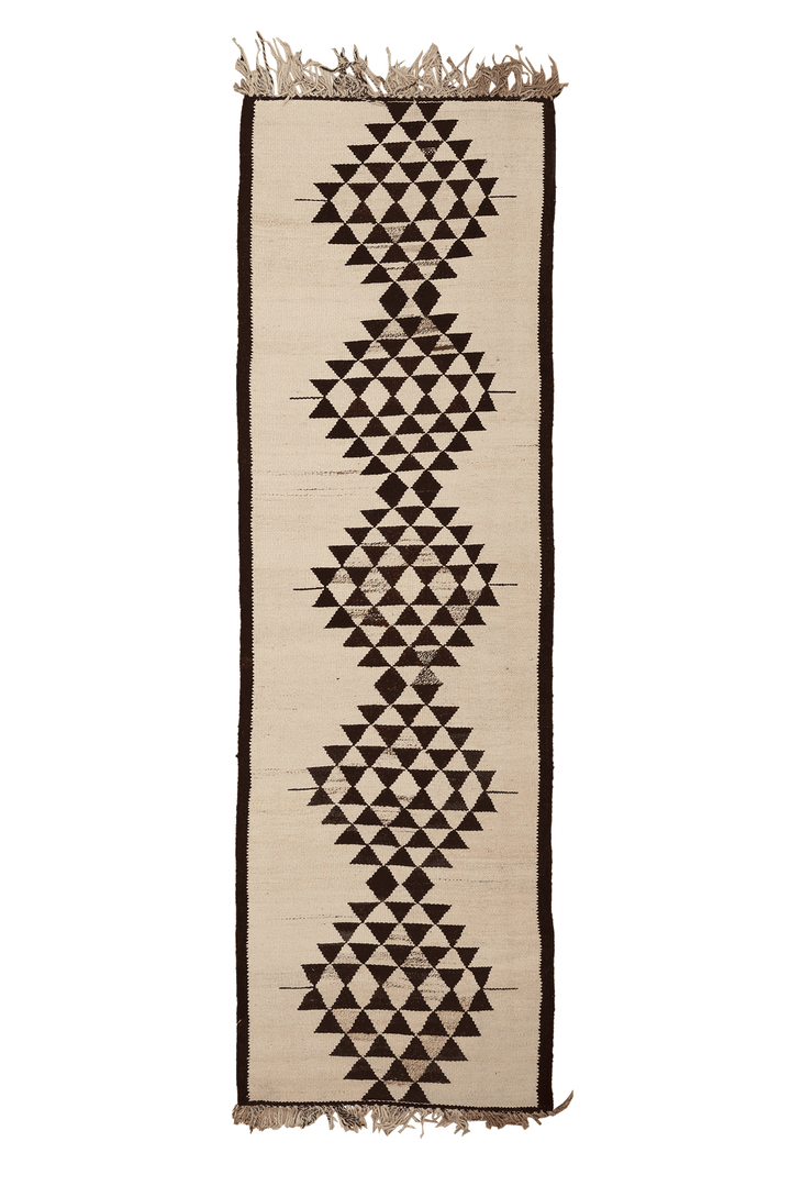 Vintage Southeastern Persian Style Runner Rug 3x10 ft — Beige & Brown Geometric