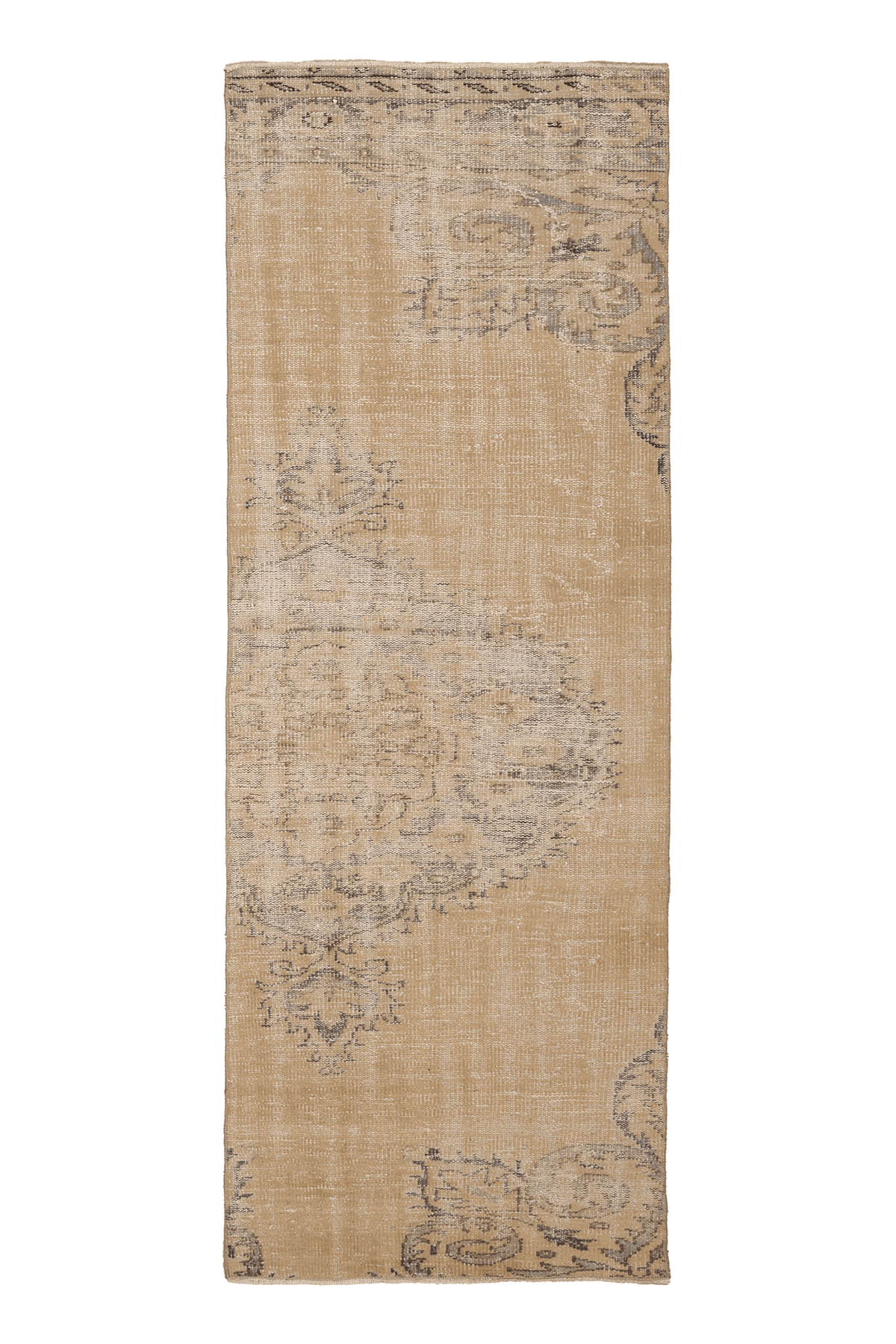 Vintage Manisa Turkish Runner Rug 3x8 ft — Beige & Brown Floral
