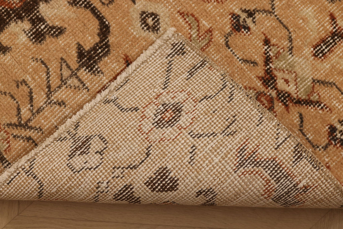 Vintage Isparta Turkish Runner Rug 2x8 ft — Beige & Brown Floral