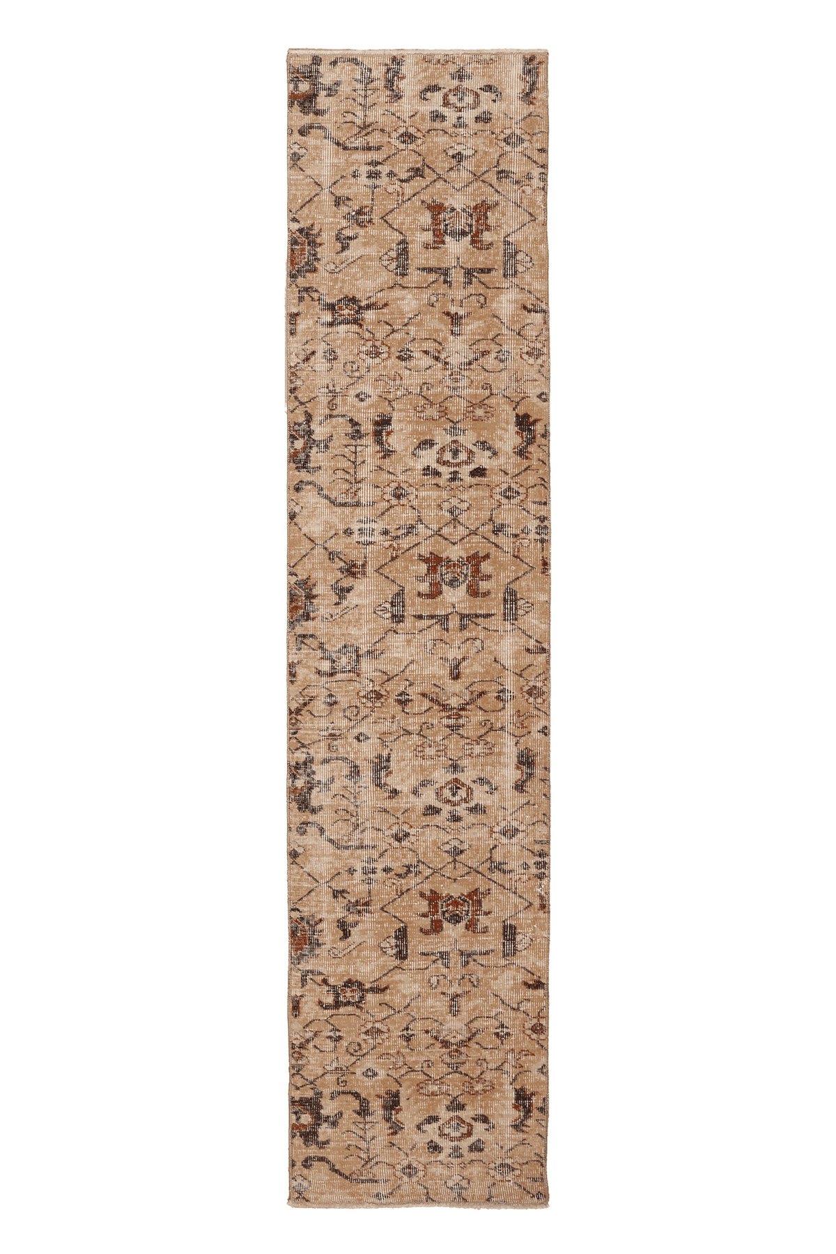 Vintage Isparta Turkish Runner Rug 2x8 ft — Beige & Brown Floral