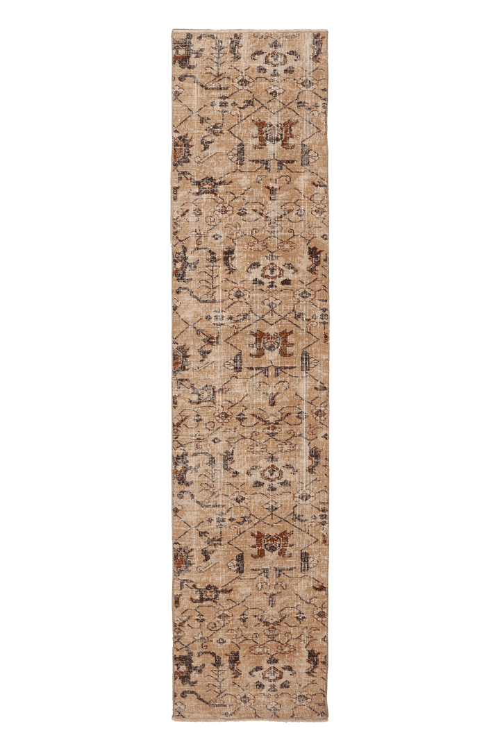 Vintage Isparta Turkish Runner Rug 2x8 ft — Beige & Brown Floral