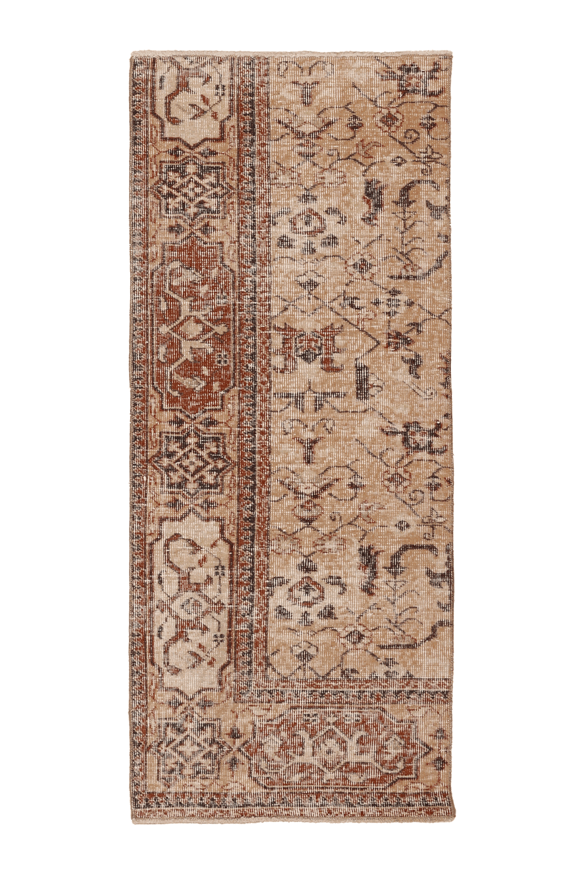 Vintage Isparta Turkish Runner Rug 2x5 ft — Beige & Brown Floral