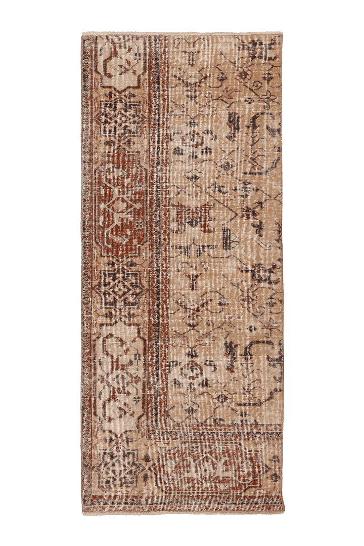 Vintage Isparta Turkish Runner Rug 2x5 ft — Beige & Brown Floral