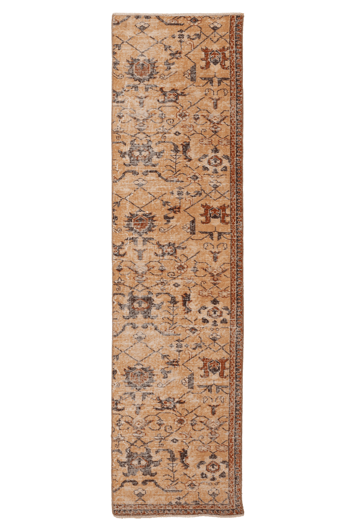 Vintage Isparta Turkish Runner Rug 2x8 ft — Beige & Brown Floral