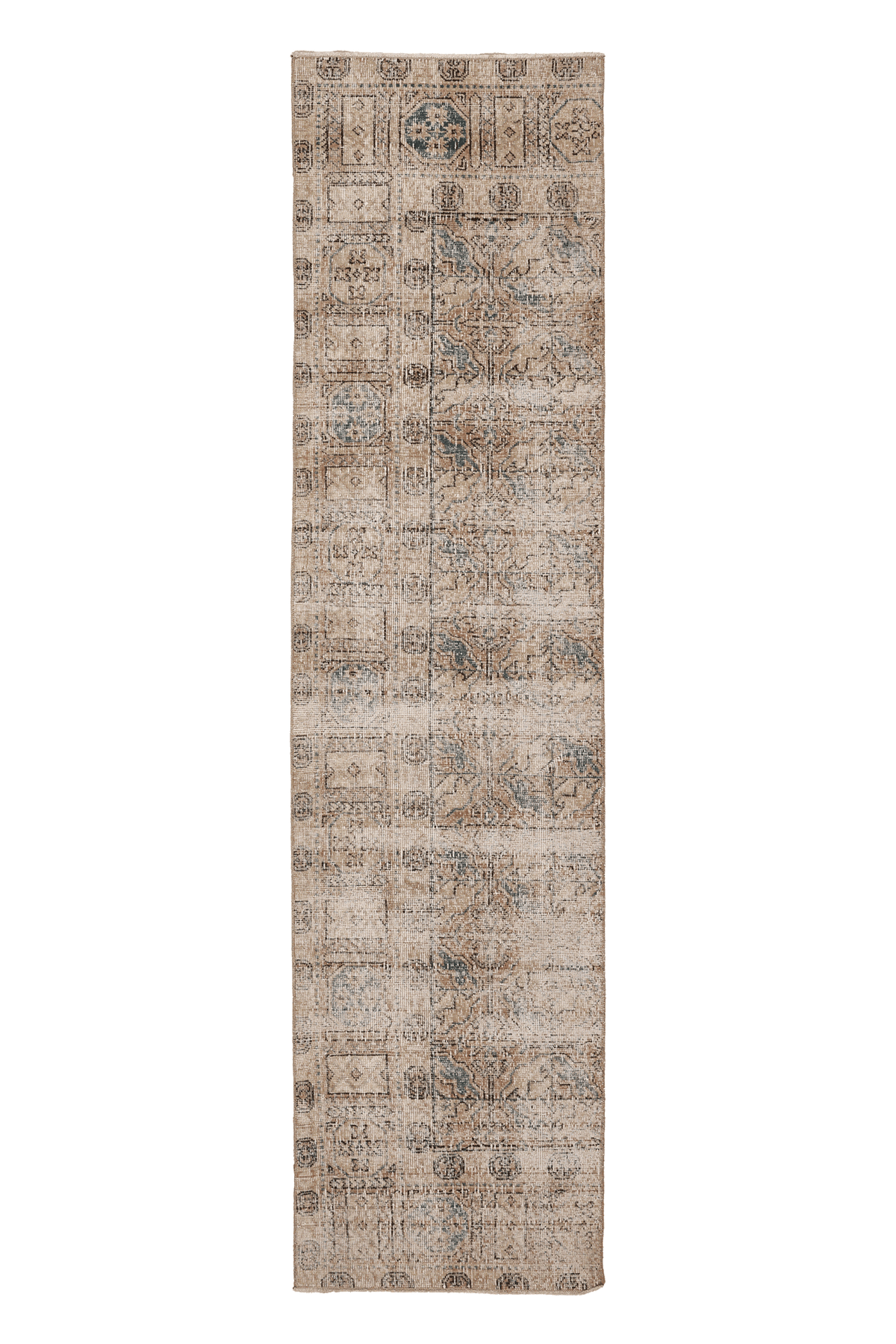 Vintage Isparta Turkish Runner Rug 2x9 ft — Beige & Brown Floral