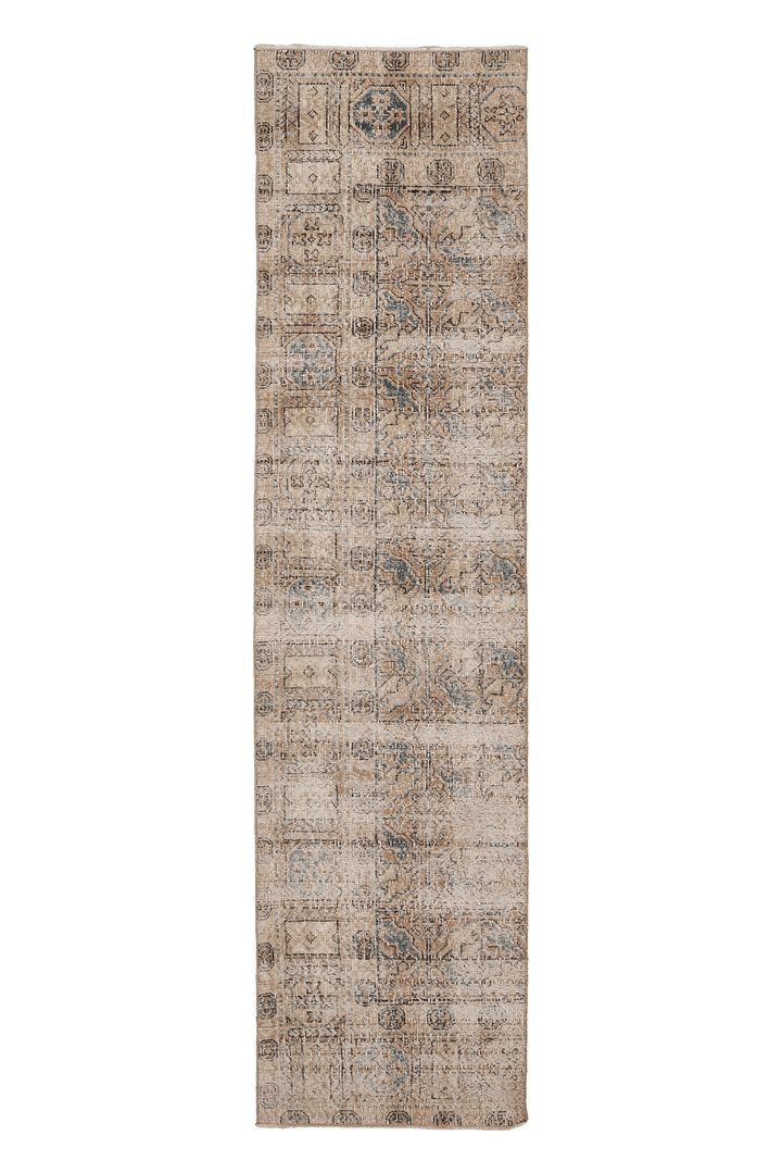 Vintage Isparta Turkish Runner Rug 2x9 ft — Beige & Brown Floral