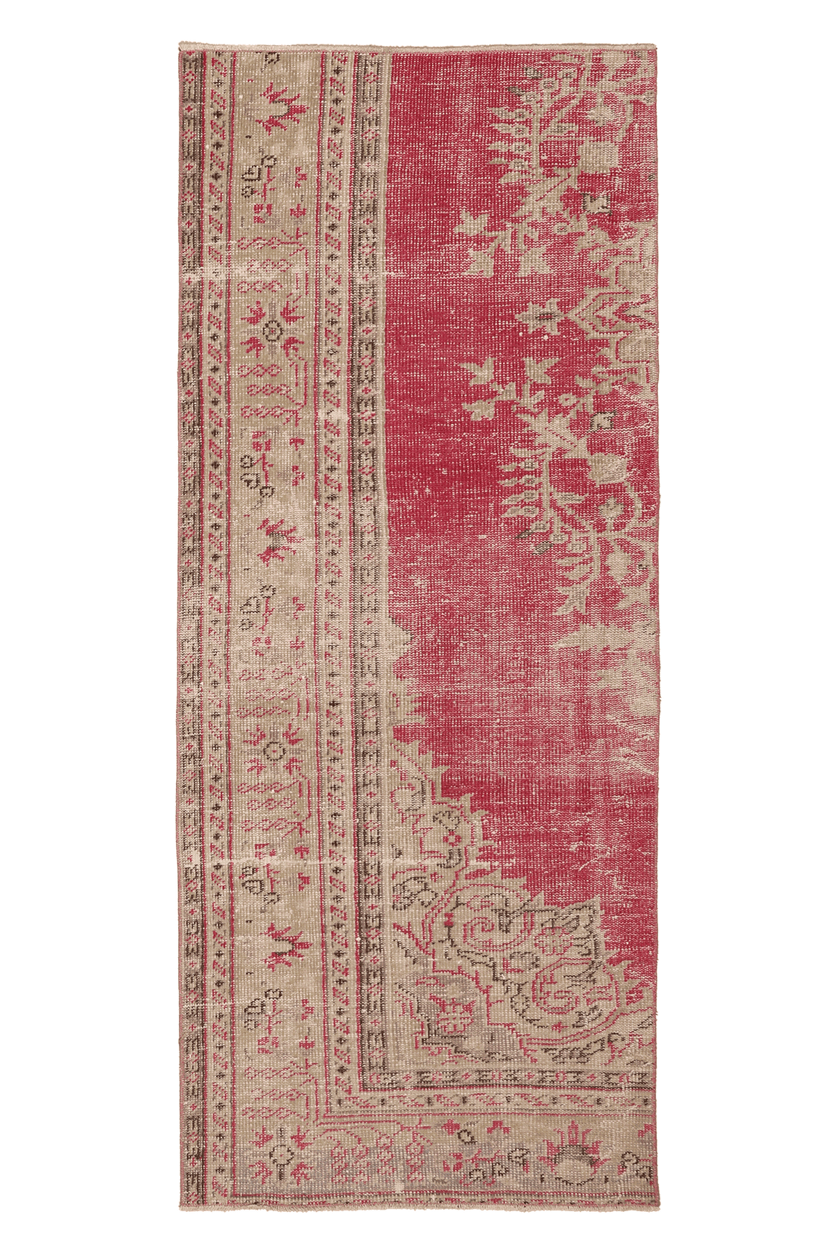 Vintage Isparta Turkish Runner Rug 3x7 ft — Red & Beige Floral