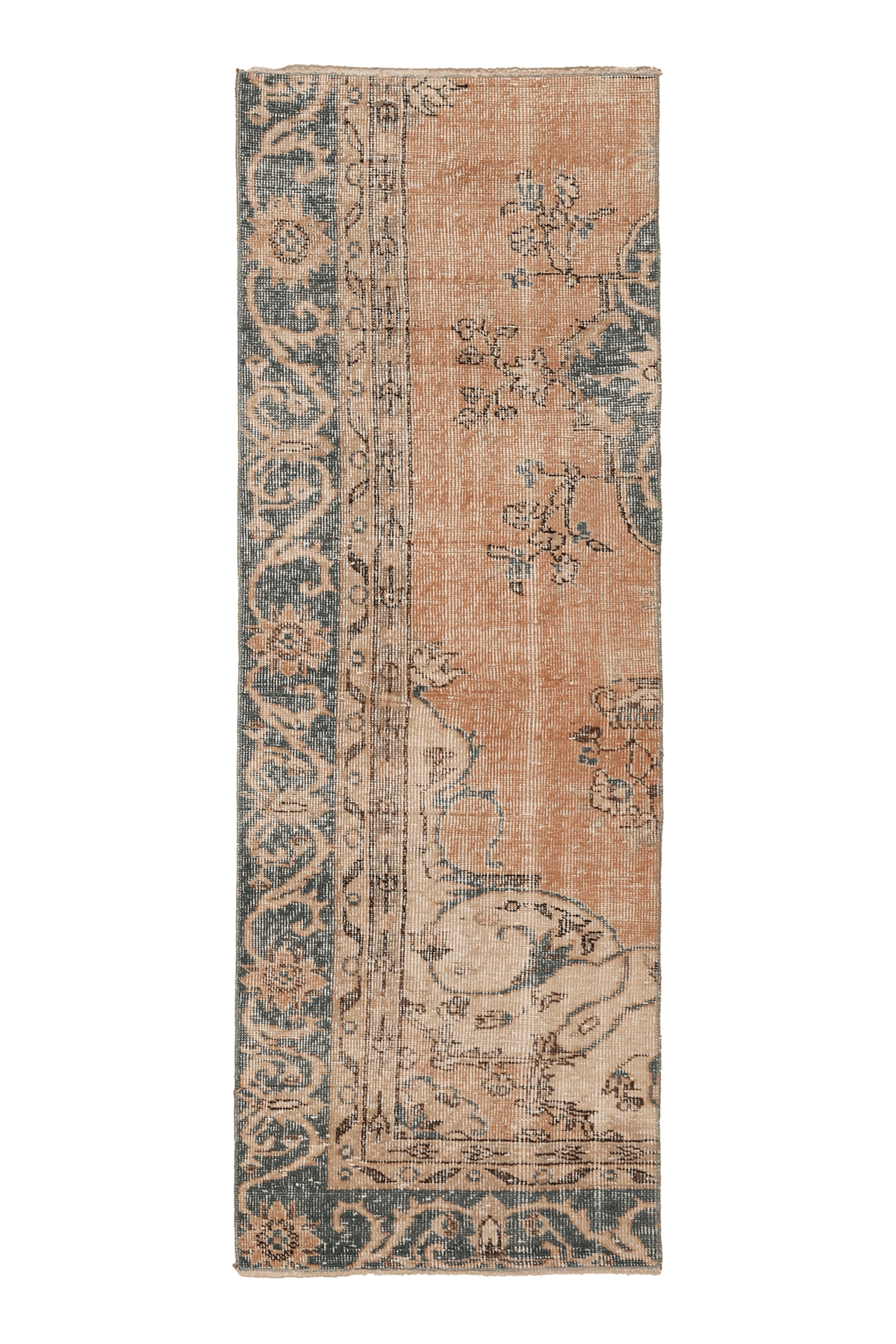 Vintage Isparta Turkish Runner Rug 2x6 ft — Orange & Beige Floral
