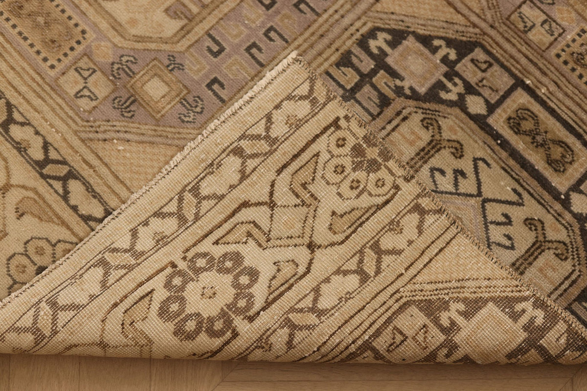 Vintage Kayseri Turkish Runner Rug 3x10 ft — Beige & Brown Geometric