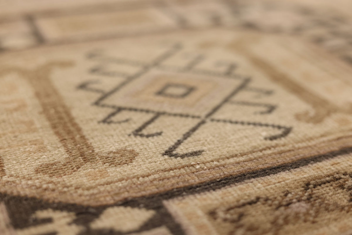 Vintage Kayseri Turkish Runner Rug 3x10 ft — Beige & Brown Geometric