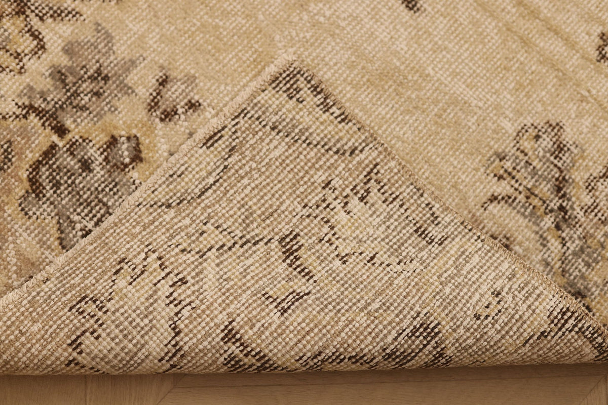 Vintage Isparta Turkish Runner Rug 3x7 ft — Beige & Brown Floral