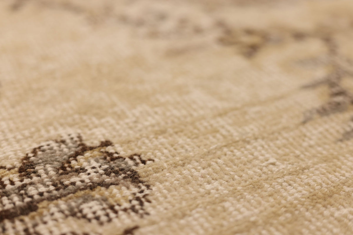 Vintage Isparta Turkish Runner Rug 3x7 ft — Beige & Brown Floral
