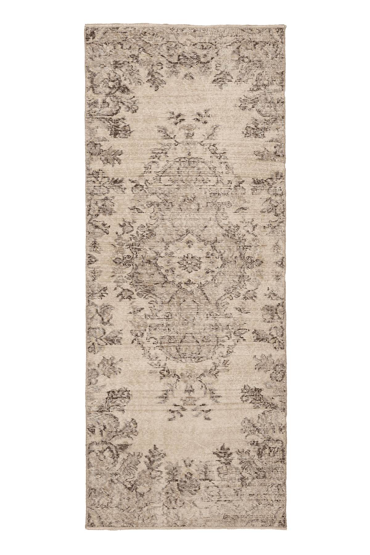 Vintage Isparta Turkish Runner Rug 3x7 ft — Beige & Brown Floral