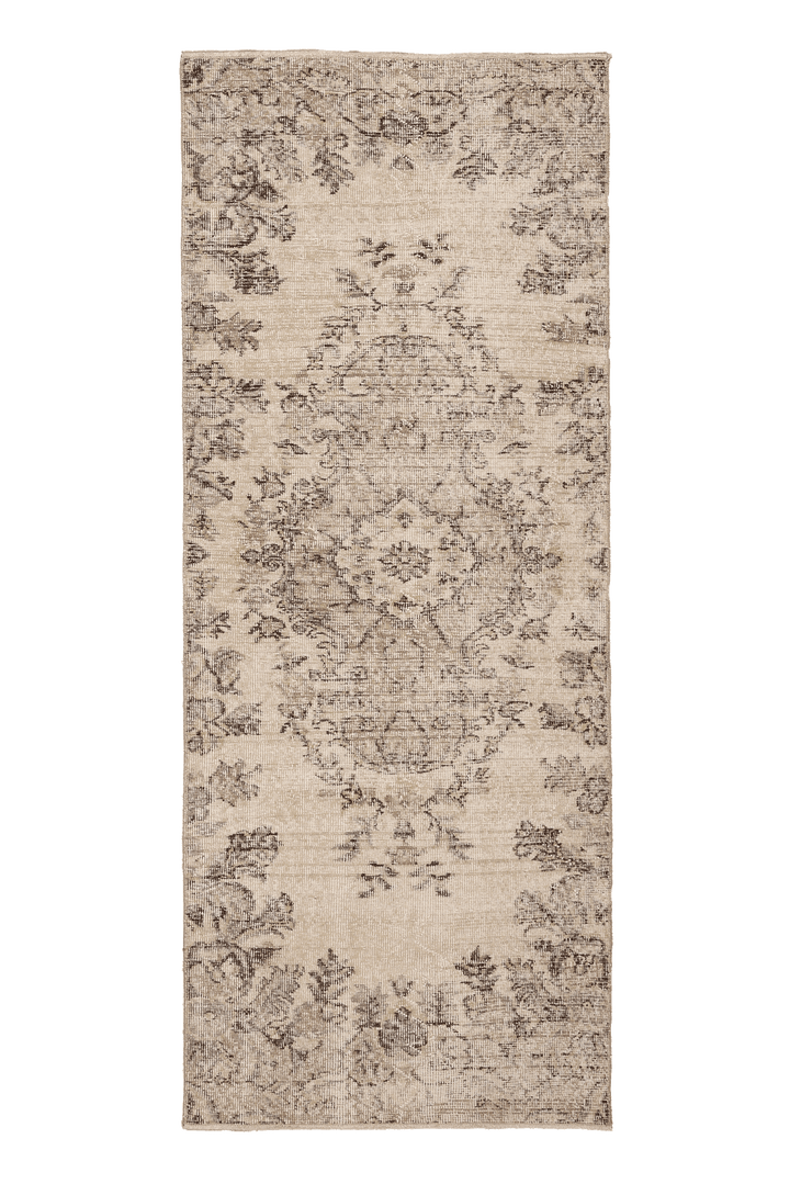 Vintage Isparta Turkish Runner Rug 3x7 ft — Beige & Brown Floral