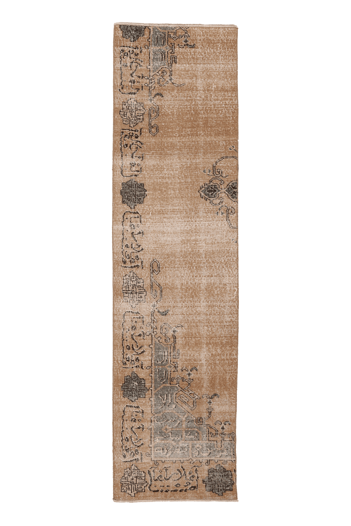 Vintage Isparta Turkish Runner Rug 2x8 ft — Brown & Beige Floral