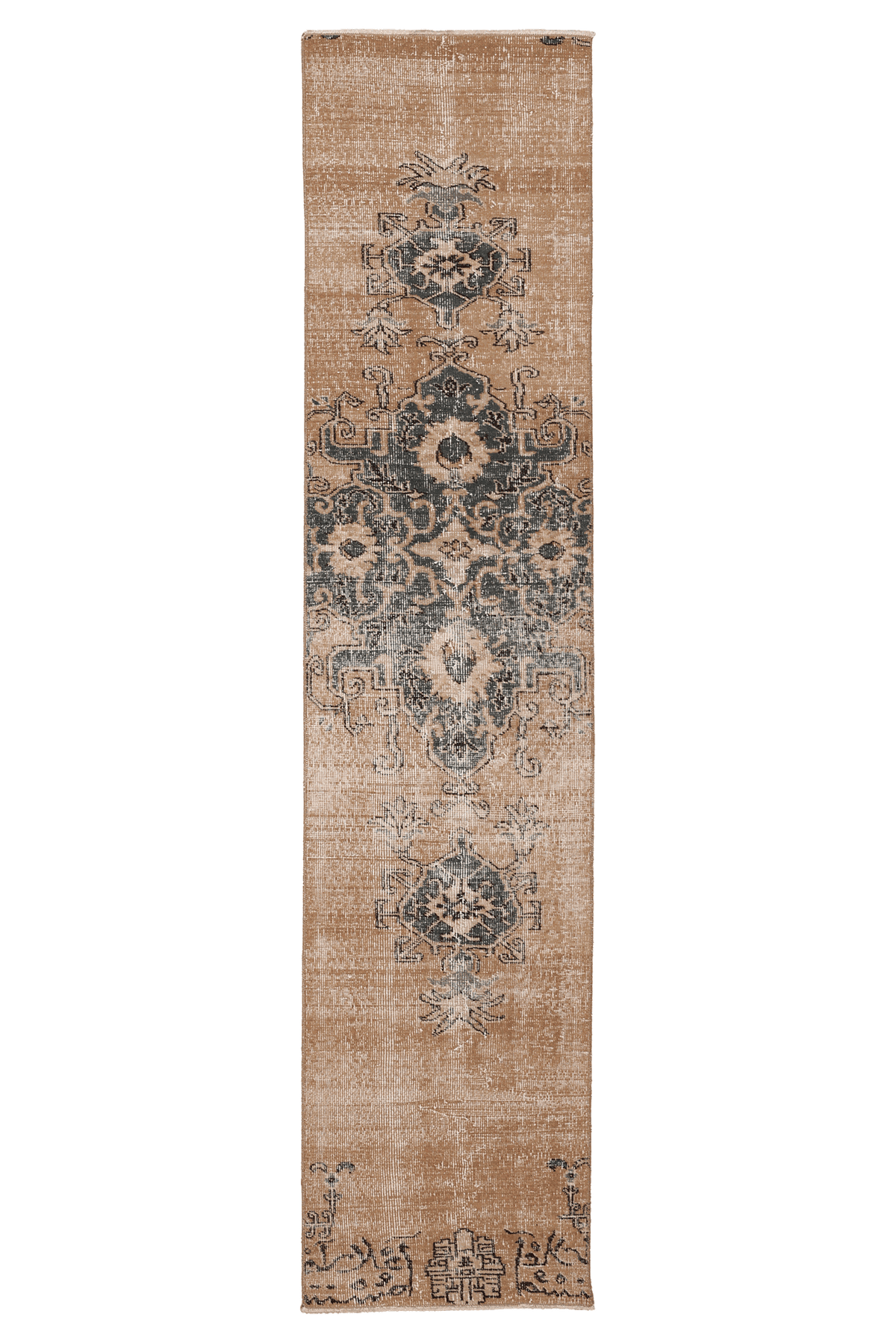 Vintage Isparta Turkish Runner Rug 2x9 ft — Brown & Gray Floral