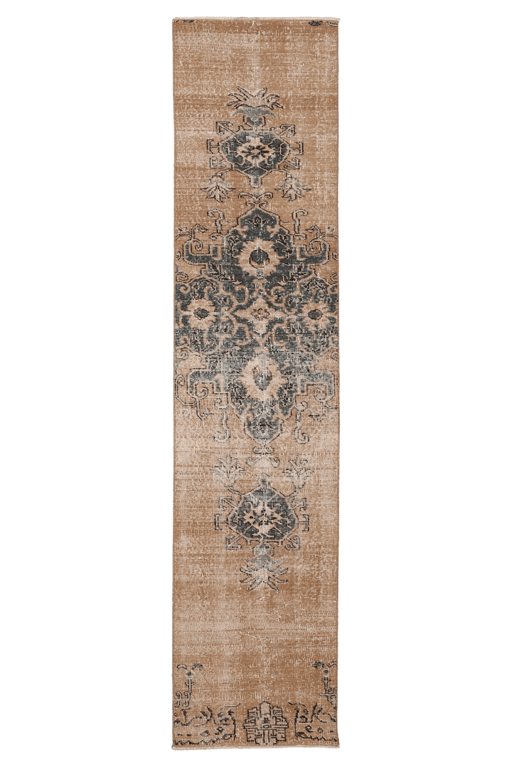 Vintage Isparta Turkish Runner Rug 2x9 ft — Brown & Gray Floral