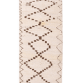 Handmade 2.9x7.6 ft wool and cotton runner rug in white and brown with a geometric farmhouse pattern.