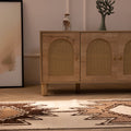 Handmade white and brown wool-cotton Persian-style runner rug with geometric patterns in a farmhouse interior.