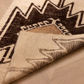 Handmade white and brown wool-cotton runner rug with geometric farmhouse patterns, 2.9 x 10.8 ft.
