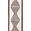 Handmade 3x10 ft white and brown wool-cotton flatweave runner rug with geometric farmhouse patterns.