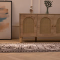 Handmade gray and brown Persian-style wool and cotton kilim runner with geometric patterns on a wooden floor.