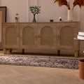Handmade 3x11 ft gray and brown wool-cotton Persian kilim runner with geometric patterns in a farmhouse living room.