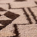 Handmade gray and brown wool-cotton flatweave kilim runner with geometric farmhouse patterns.