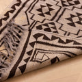 Handmade gray and brown wool-cotton kilim runner with geometric patterns and fringe, 3x11 ft farmhouse style rug.