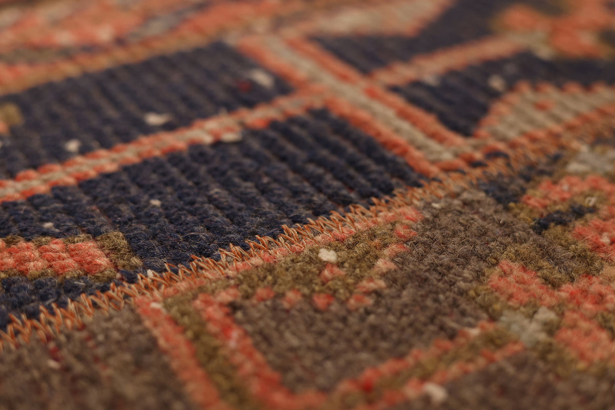 Vintage Malatya Turkish Runner Rug 2x8 ft — Brown & Red Patchwork
