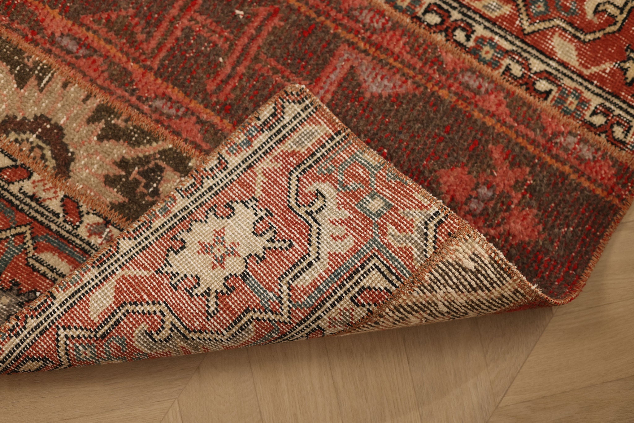 Vintage Malatya Turkish Runner Rug 2x8 ft — Red & Brown Patchwork