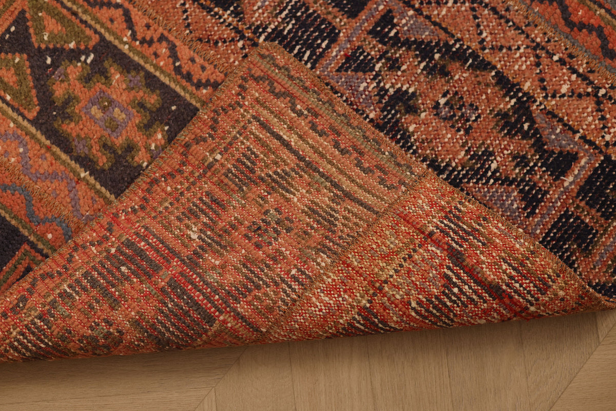 Vintage Malatya Turkish Runner Rug 2x7 ft — Orange & Brown Patchwork