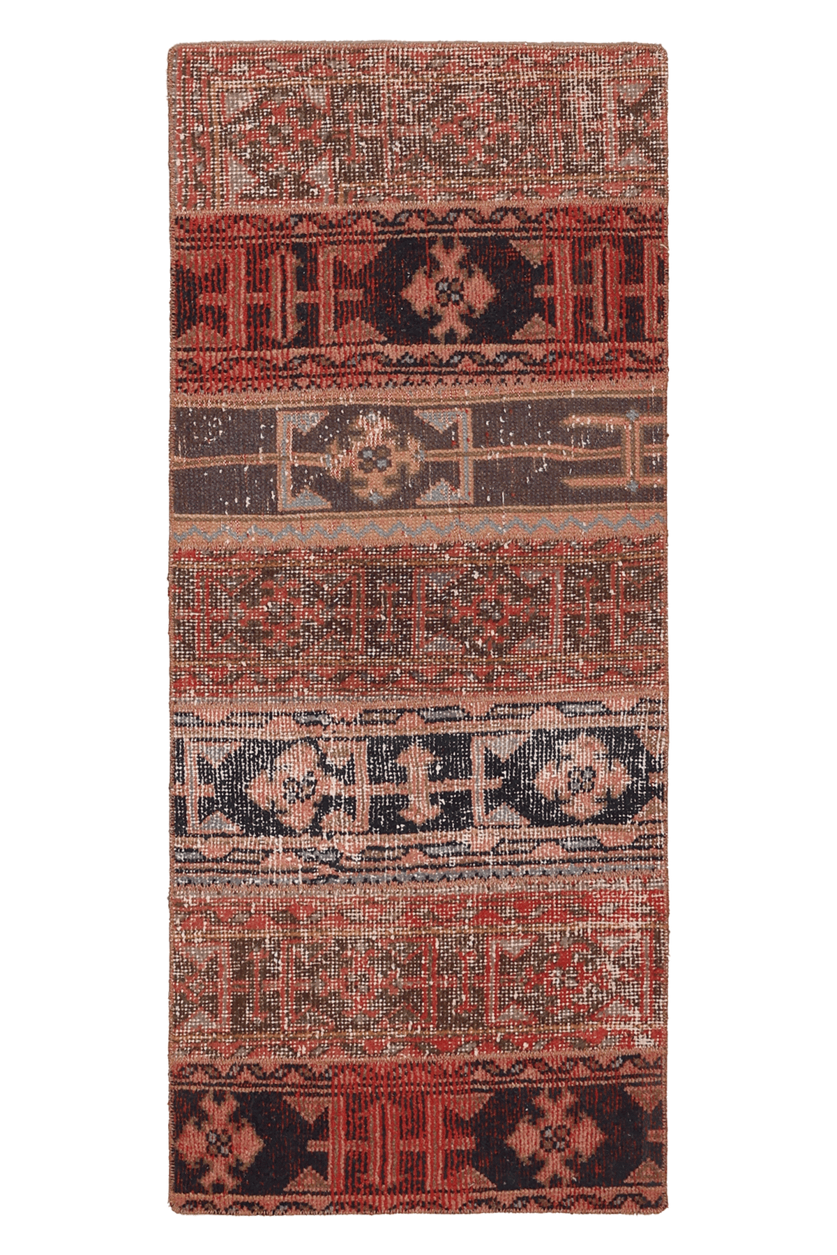 Vintage Konya Turkish Runner Rug 2x5 ft — Red & Brown Patchwork