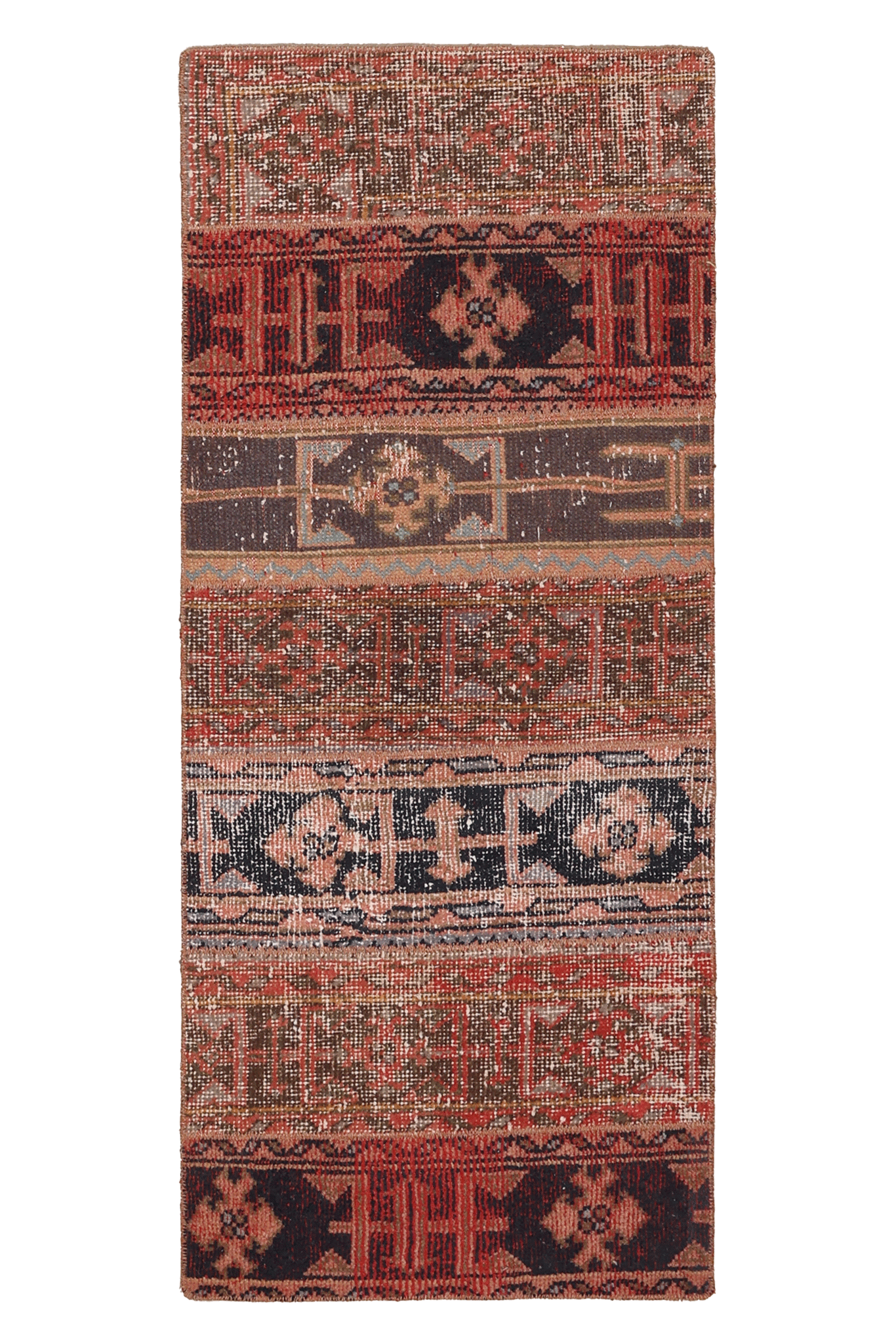 Vintage Konya Turkish Runner Rug 2x5 ft — Red & Brown Patchwork