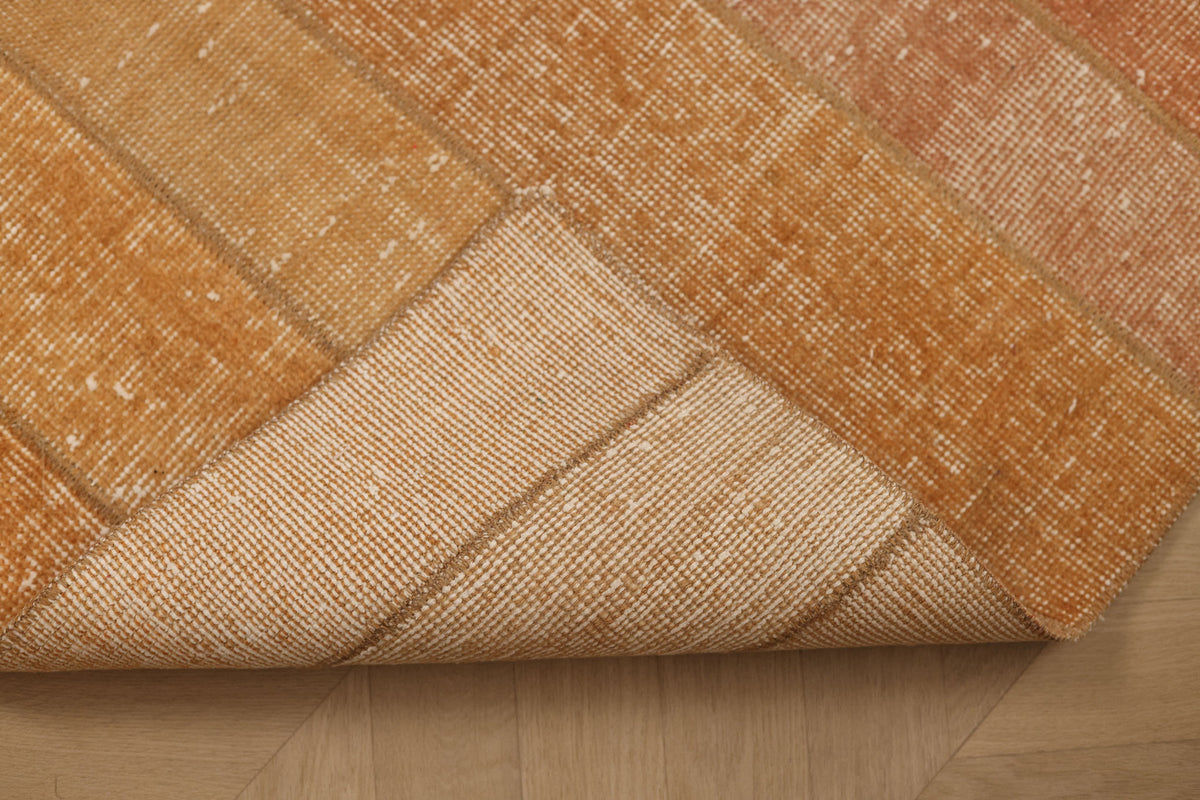 Vintage Isparta Turkish Runner Rug 2x7 ft — Orange & Beige Patchwork