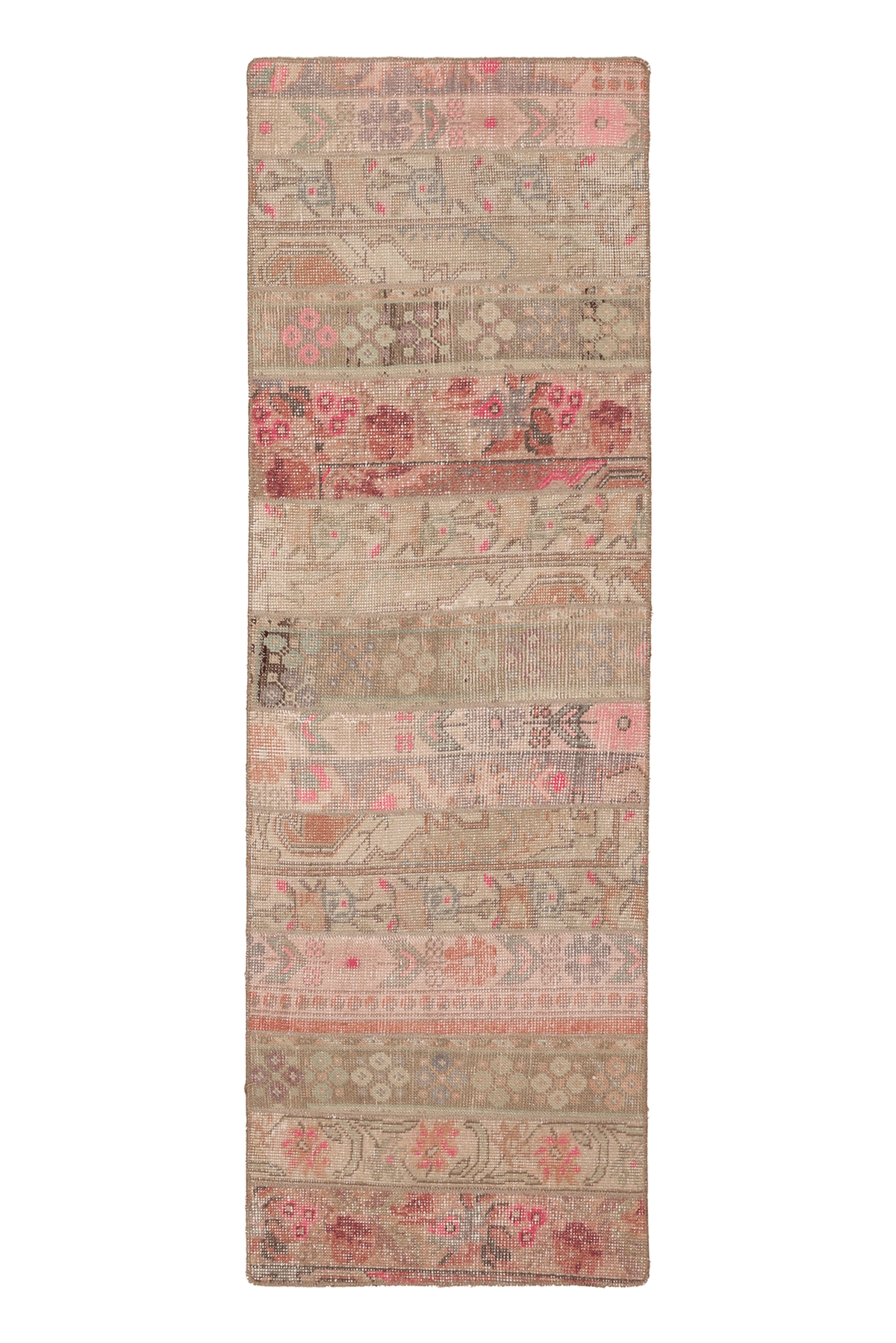 Vintage Malatya Turkish Runner Rug 2x6 ft — Beige & Pink Patchwork