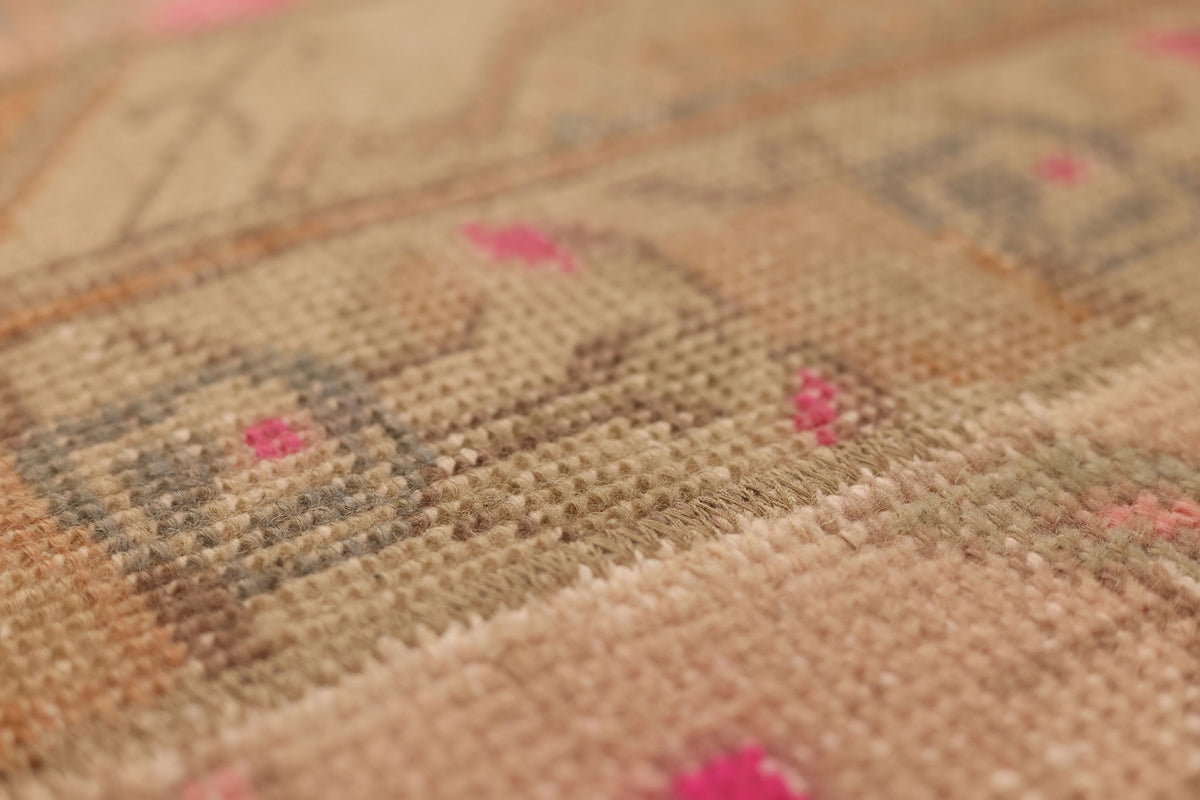 Vintage Malatya Turkish Runner Rug 2x6 ft — Beige & Pink Patchwork