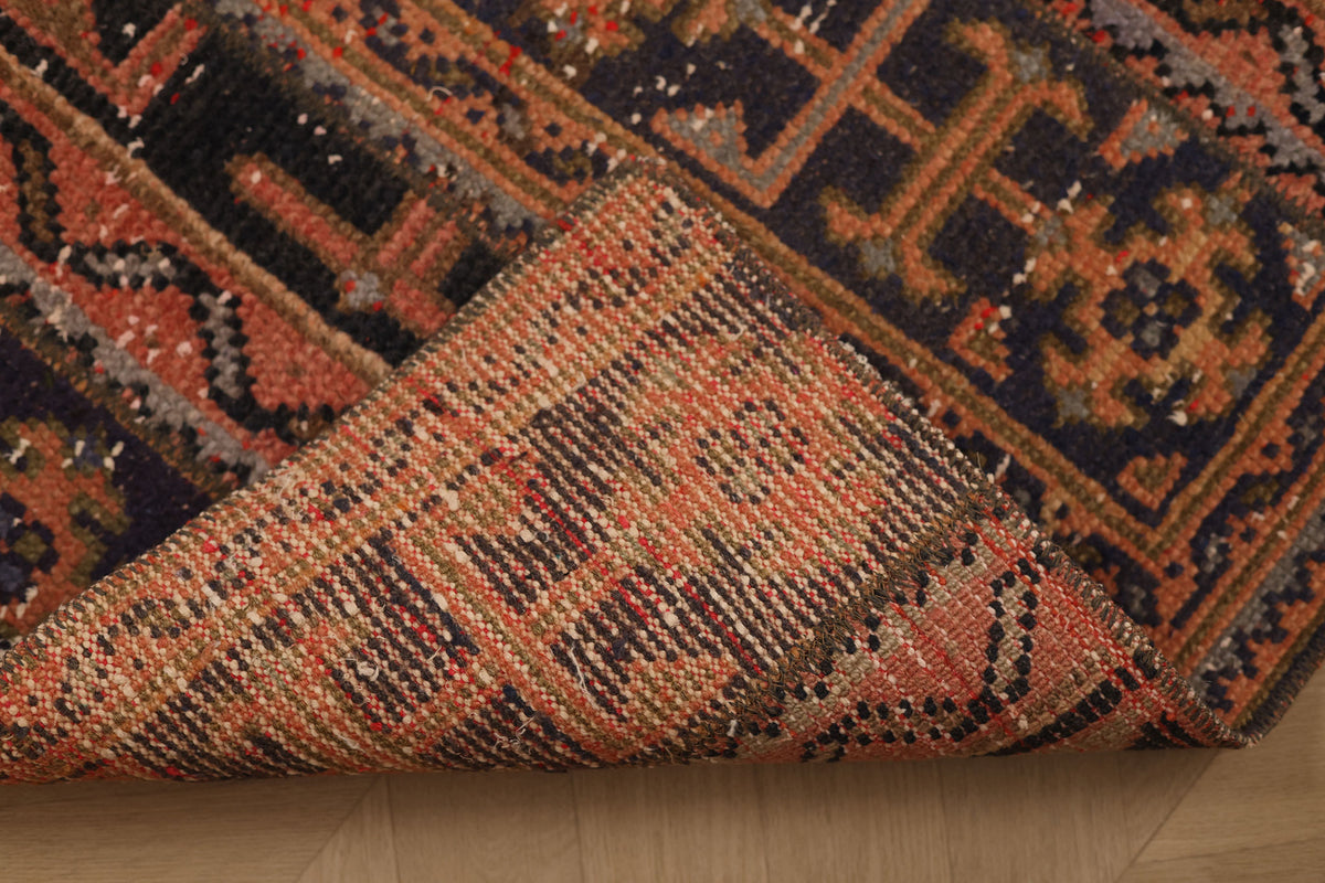 Vintage Konya Turkish Runner Rug 2x6 ft — Brown & Red Geometric