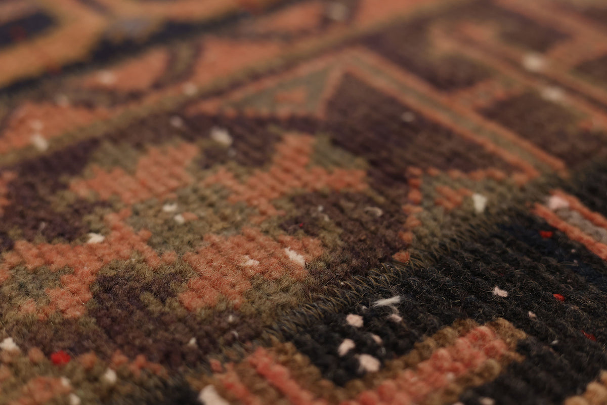 Vintage Konya Turkish Runner Rug 2x6 ft — Brown & Red Geometric
