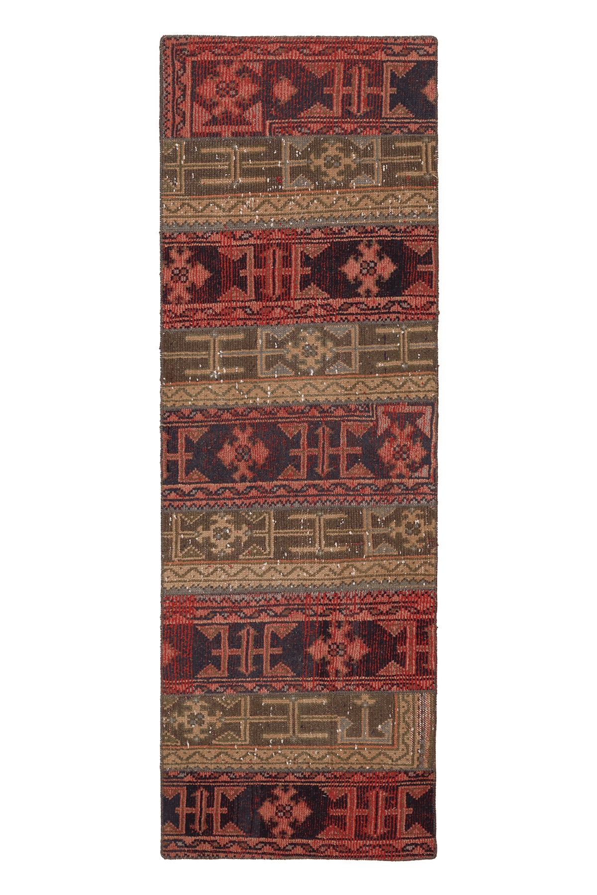Vintage Konya Turkish Runner Rug 2x6 ft — Red & Brown Geometric (No. 52584)